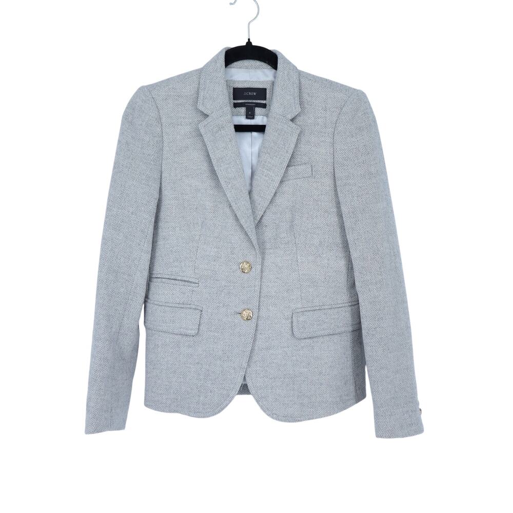 J. Crew Schoolboy Houndstooth Wool Blazer Grey Single Breasted Women's 2
